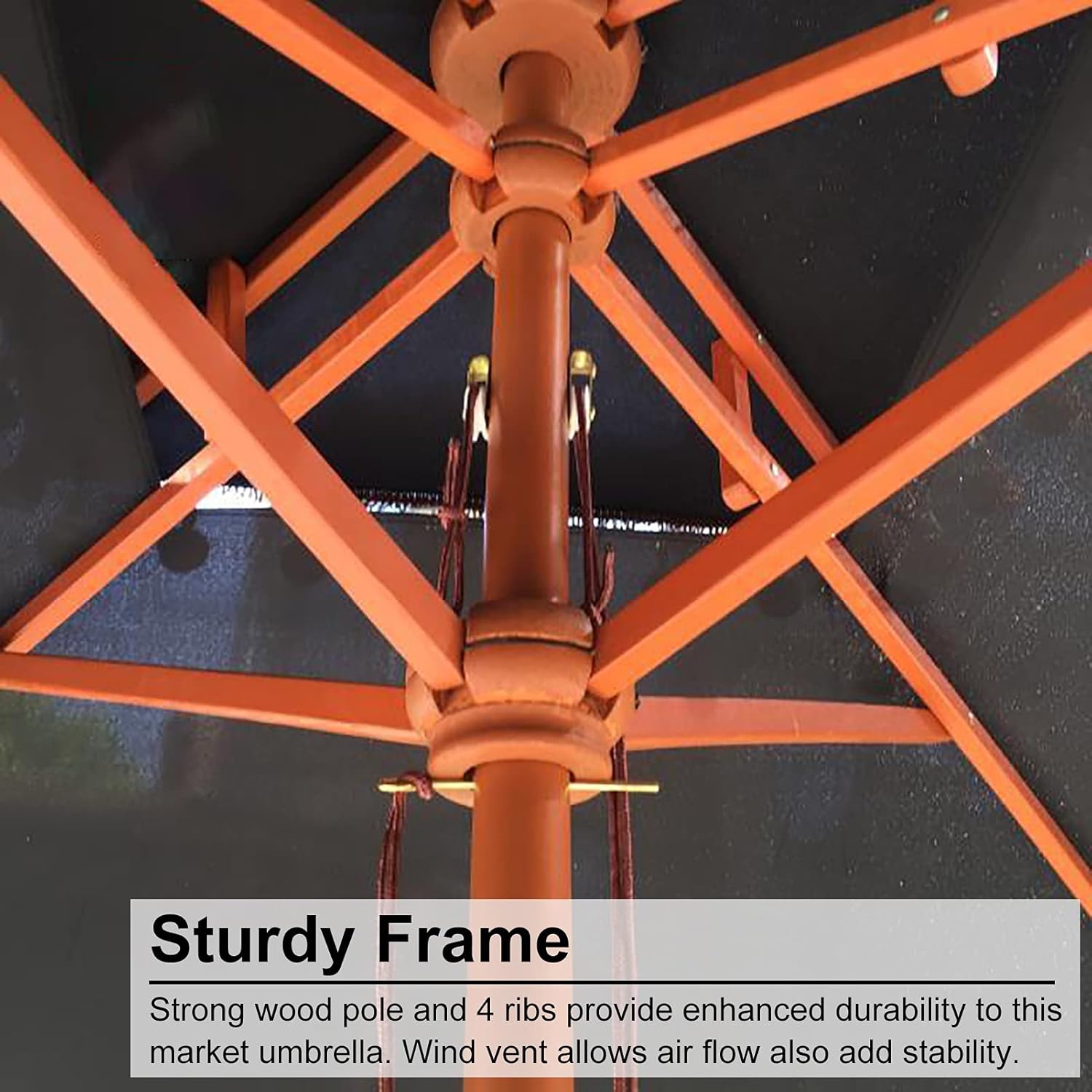 Parasol Garden Patio Umbrella Black Square Shade Umbrella with 4 Ribs, Non-Fading Waterproof Market Parasol with Wooden Pole for Water Park Lawn Beach