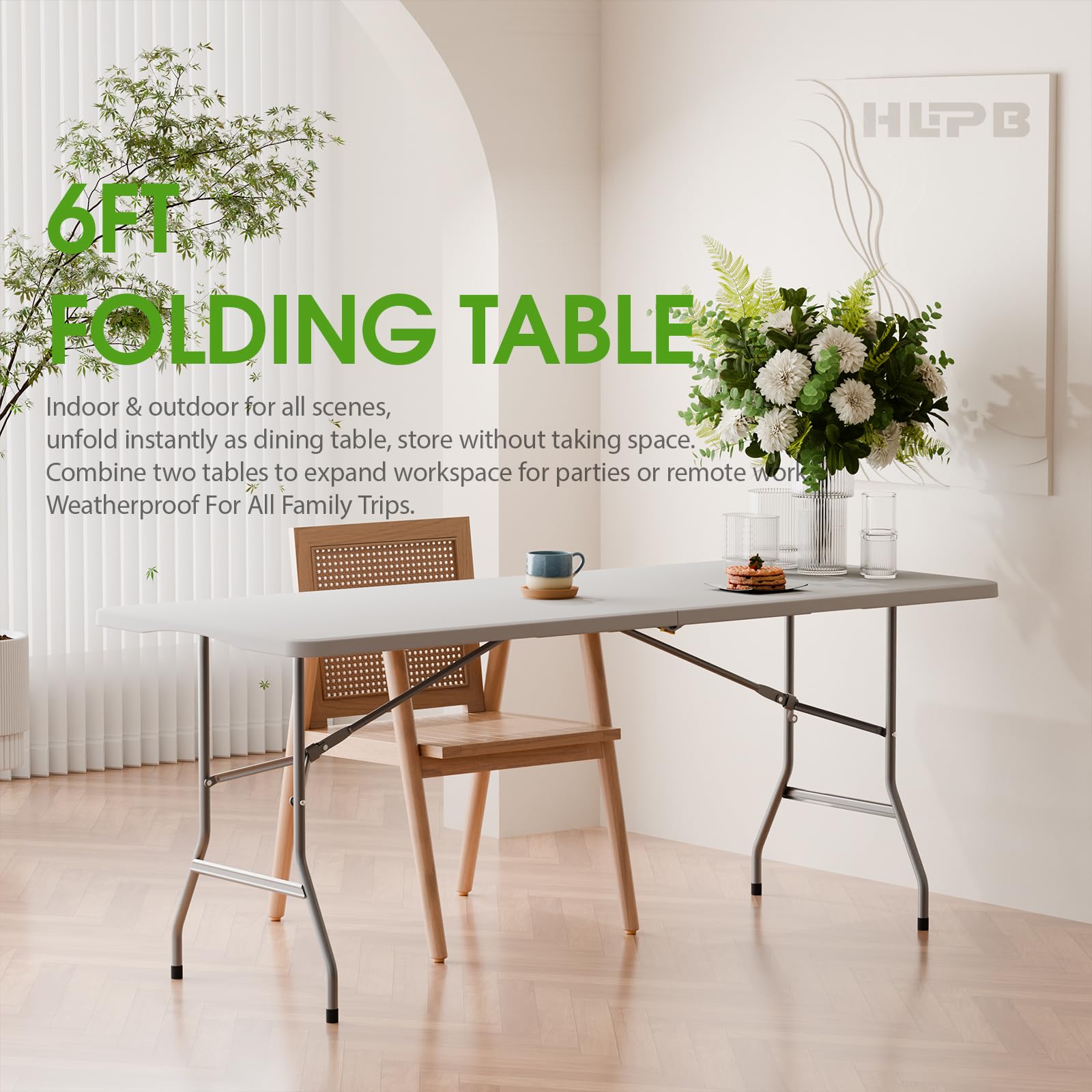 HLPB Mesa plegable de picnic de 6 pies, mesa de camping de 6 pies, mesa plegable portátil para interiores y exteriores, para trabajo, reuniones, fiestas, camping, picnic, bodas con asa y cerraduras de