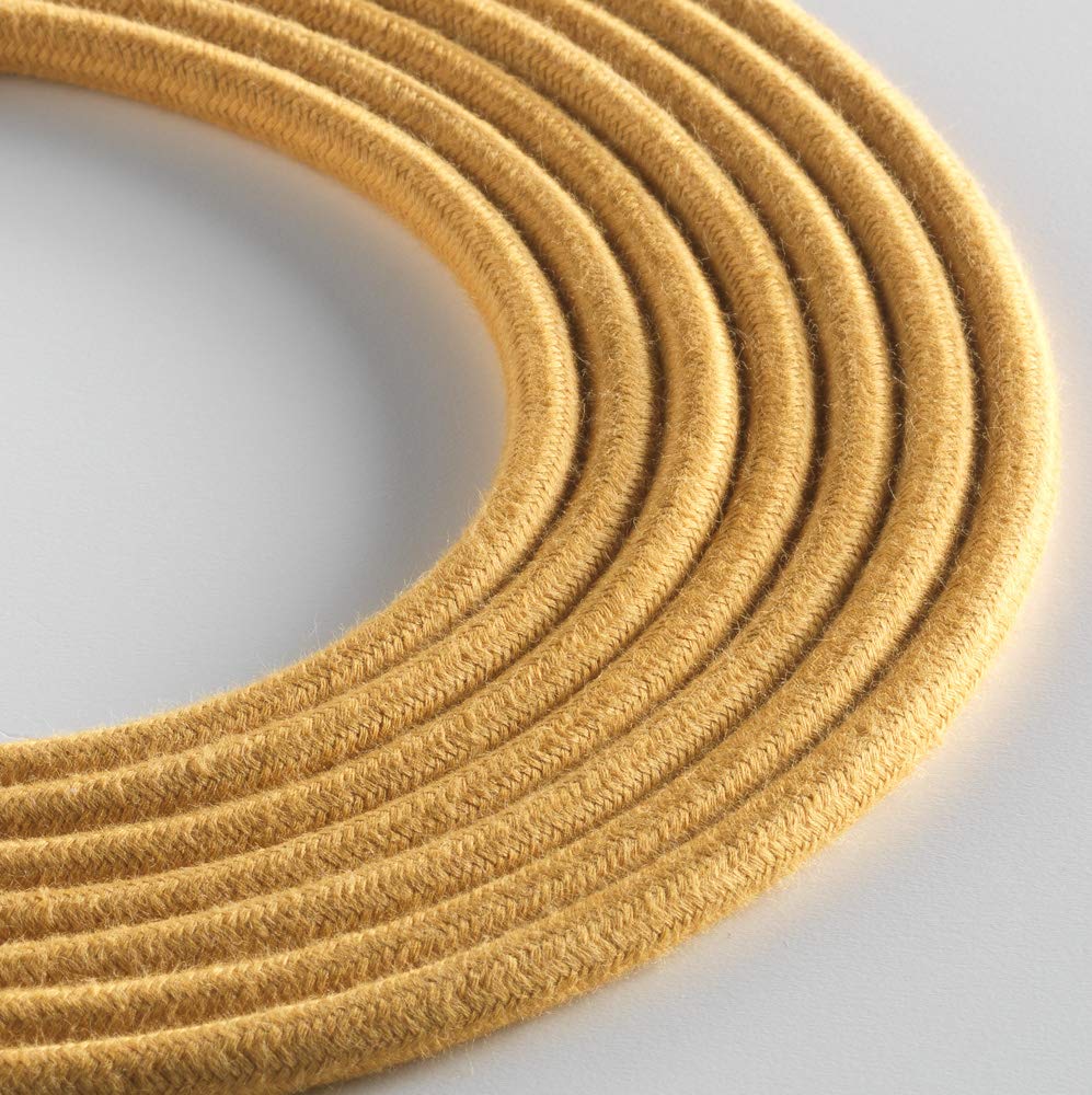 Klartext Yellow – Light Round Textile Cable For Lighting, X 0.75 Mm, Mustard Cotton, 5 M. Attention: Earth Cable Included! Maximum Anti-Shock Safety! Size 3
