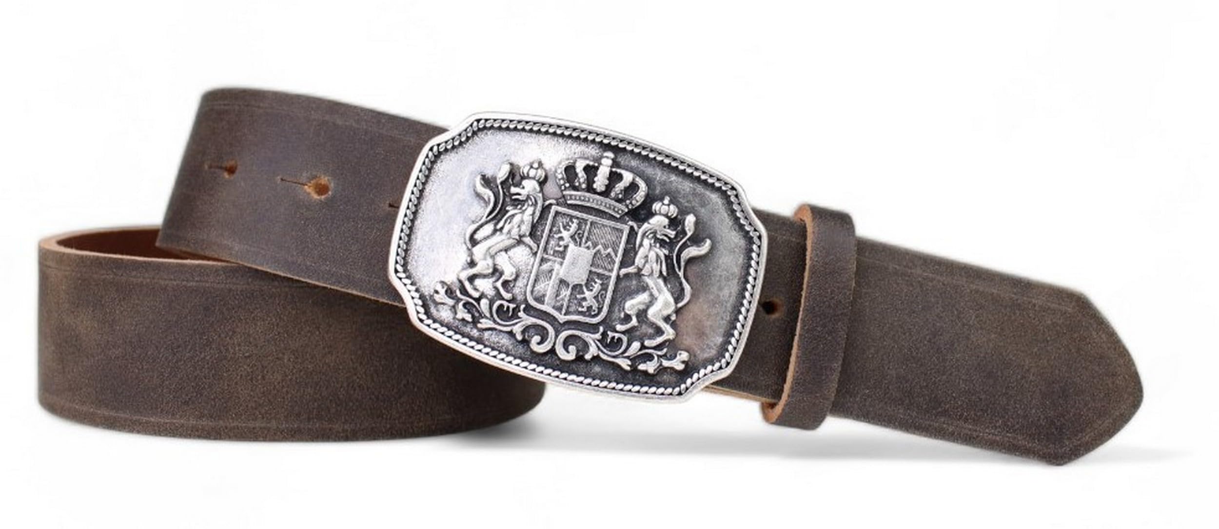 FRONHOFER Edeltracht hochwertiger Trachtengürtel mit 2 Löwen Schnalle, bayerisches Wappen