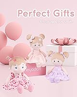 Vista 6 de LeyaDoll Muñeca de bebé suave de felpa (40.6 cm), mi primera muñeca de trapo para bebé para niña de 1 año, regalo de cumpleaños, juguetes de peluche