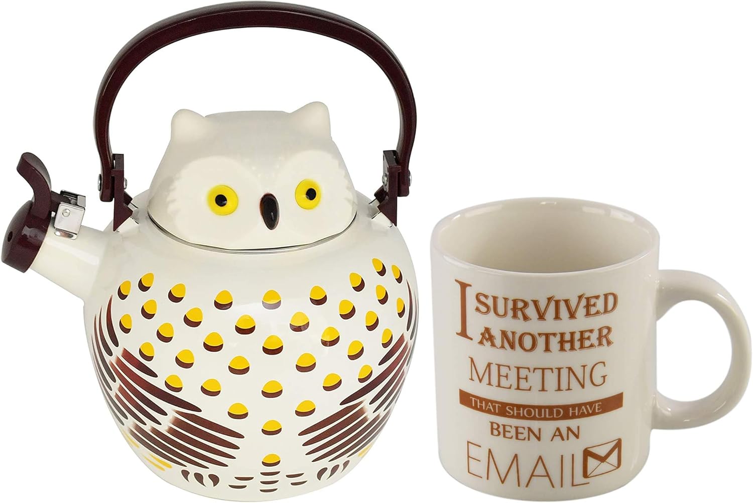 HOMEX Owl Whistling Tea Kettle and “I Survived Another