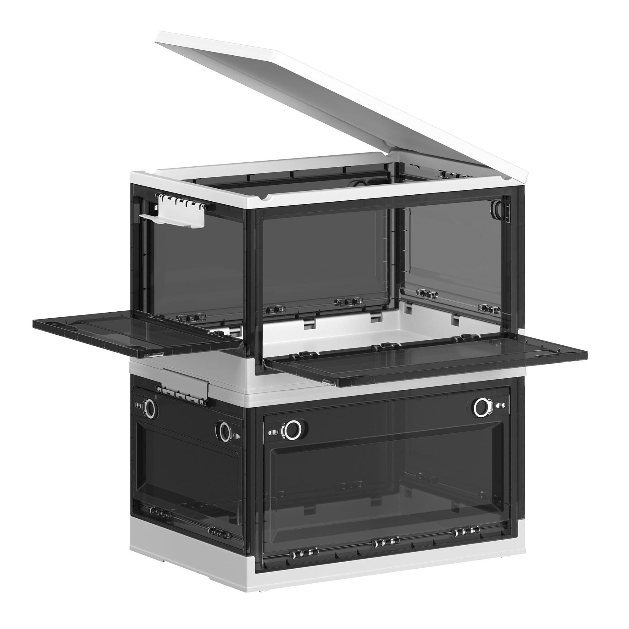 Photo 1 of **ITEM IS WHITE, NOT BLACK*(* SONGMICS Plastic Storage Bins with Lids, 11.6 Gal. (46.4 Qt.) Stackable Closet Organizer, 5 Doors, Pack of 2, Storage Cabinet, Office Organization, Foldable, Cloud White and Slate Gray URPB044W02 Cloud White + Slate Gray 11.