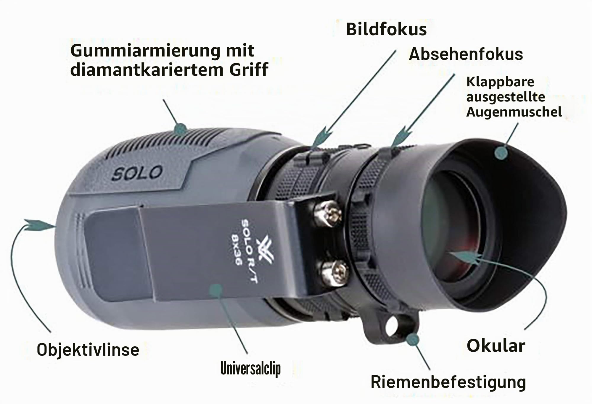 Vortex Solo Tactical R/T 8X36 Monocular with Reticle Focus, SOL-3608-RT, Schwarz, 8x36 R/T