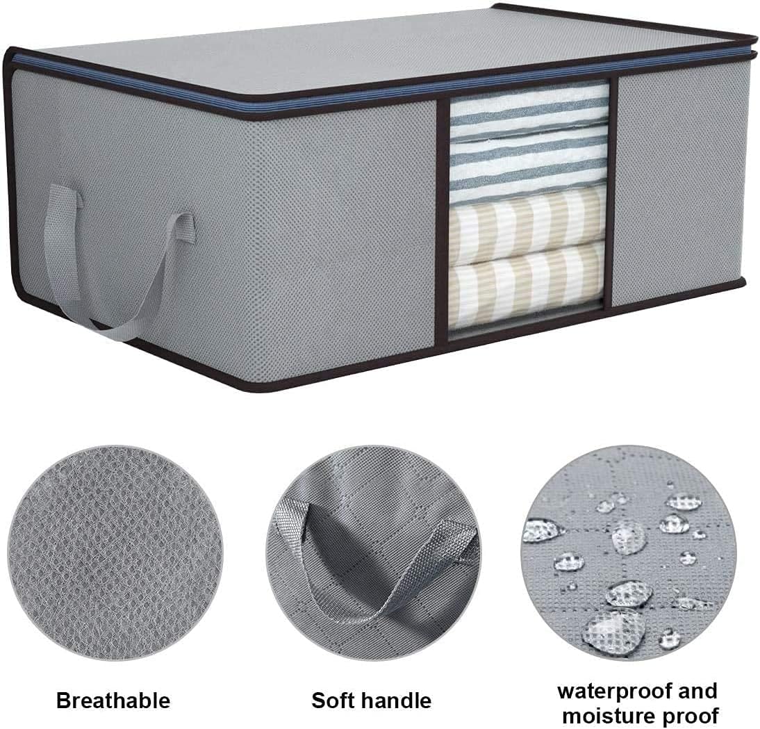 DIMJ 3 Pieces Large Storage Bag, Foldable Underbed Clothes Storage, Storage with Reinforced Handle, Storage for Duvets, Clothes, Blankets, Pillow Storage - Dark Grey