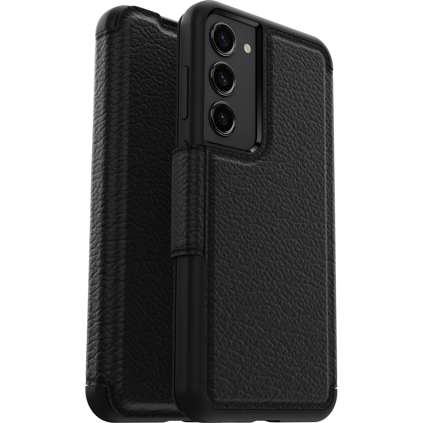 OtterBox Cover per Samsung Galaxy S23+ Strada, resistente a shock e cadute, vero cuoio, 2 slot carte di credito, testata 3x vs norme MIL-STD 810G, Nero