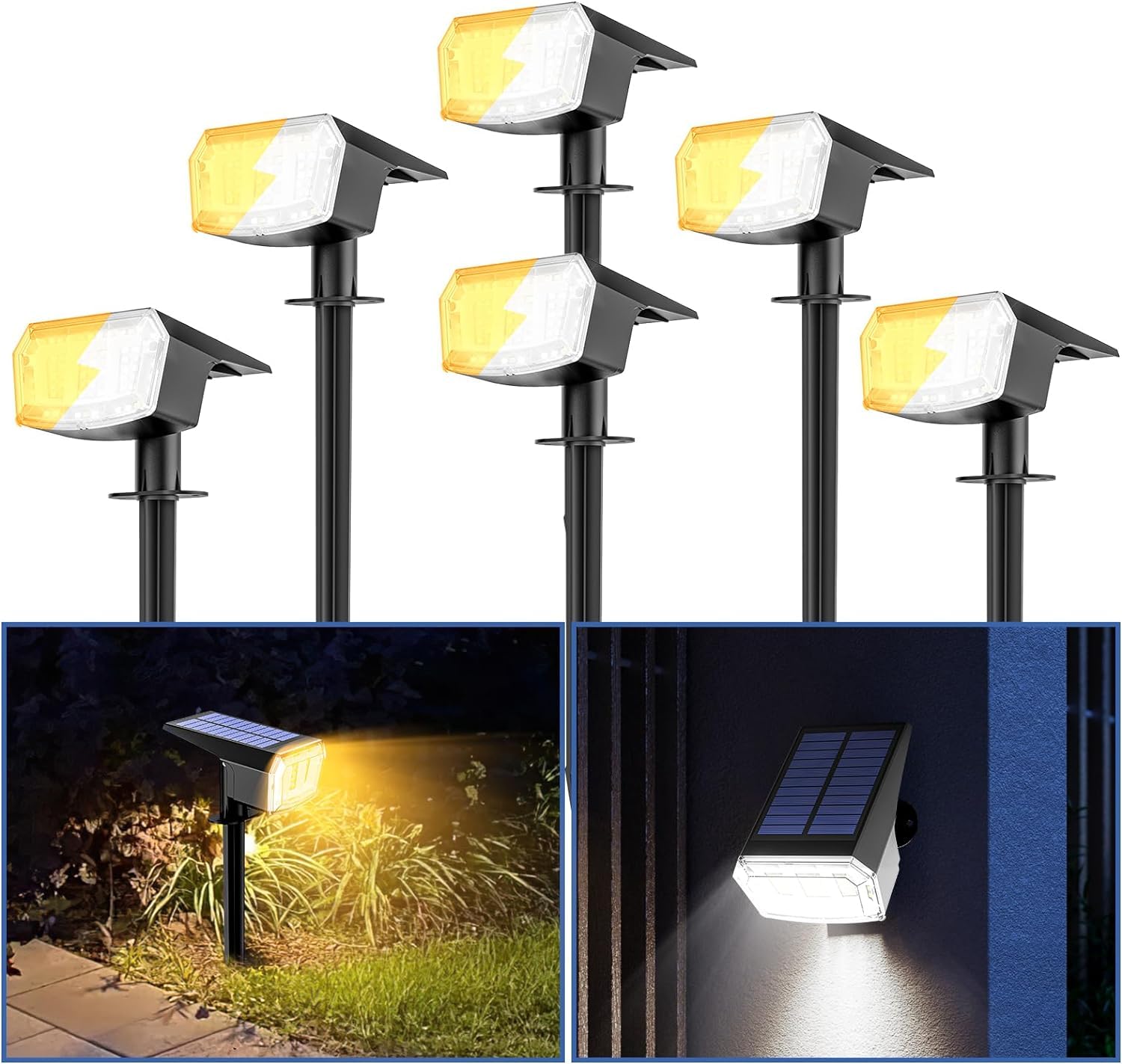 KialloySet of 6 Outdoor Solar Spotlights,Solar Garden Spotlights,5 Modes, 63 LED Outdoor Solar Lights,Waterproof IP65 Outdoor Solar Light For Garden Pathway Decoration