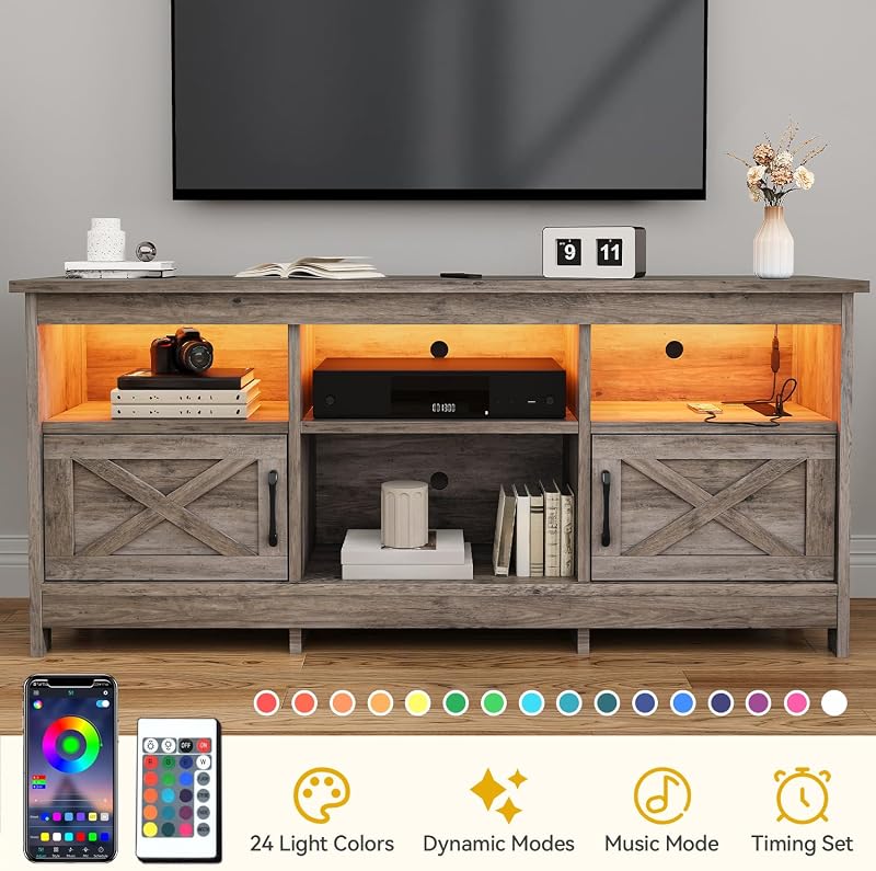 DWVO Farmhouse TV Stand with Storage for up to 65 Inch TV, Washed Grey image 5