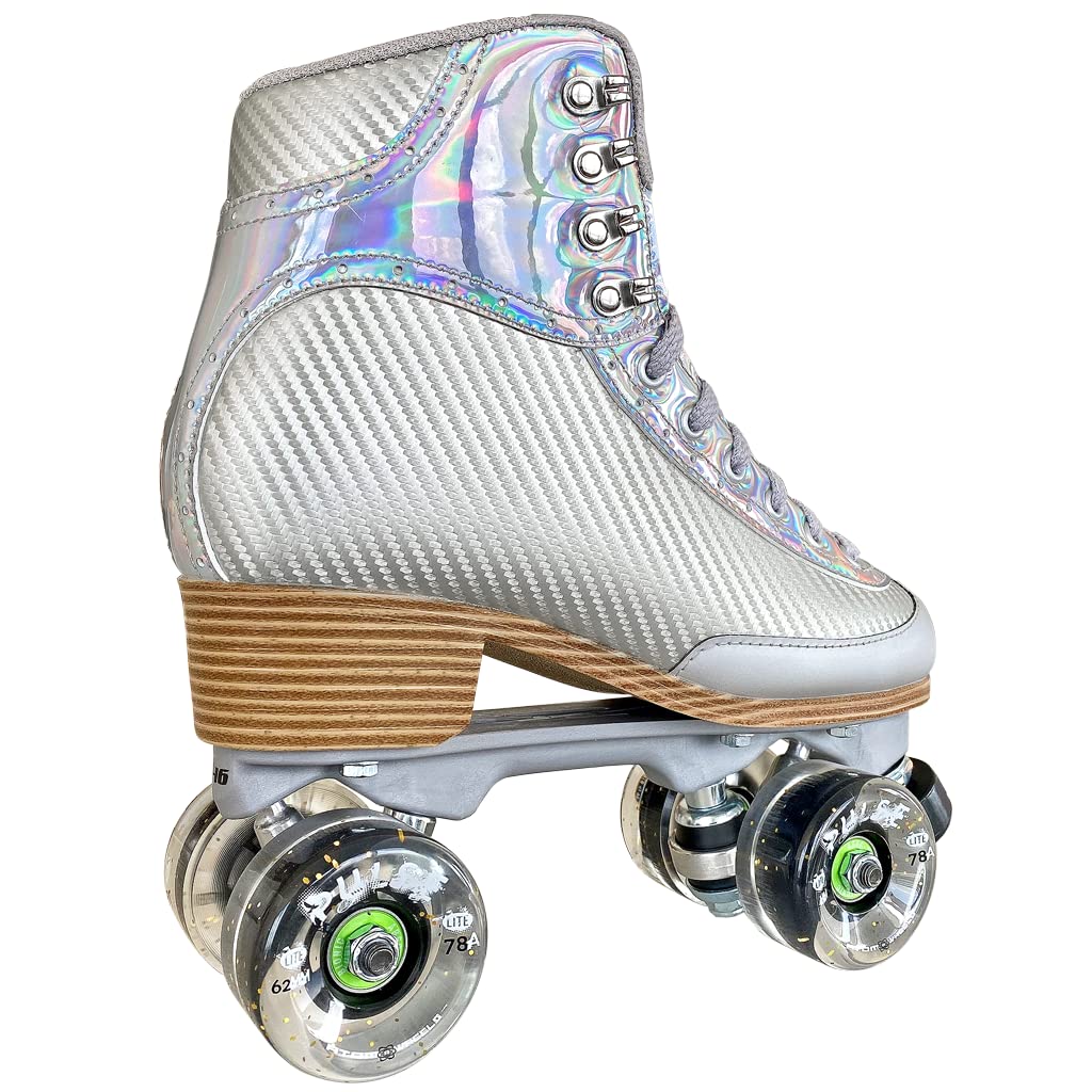 Atom Jackson Vibe Tan Sole, Nylon Plate, Clear Glitter Lite Wheels/Silver/Vibe/Womens Size 7