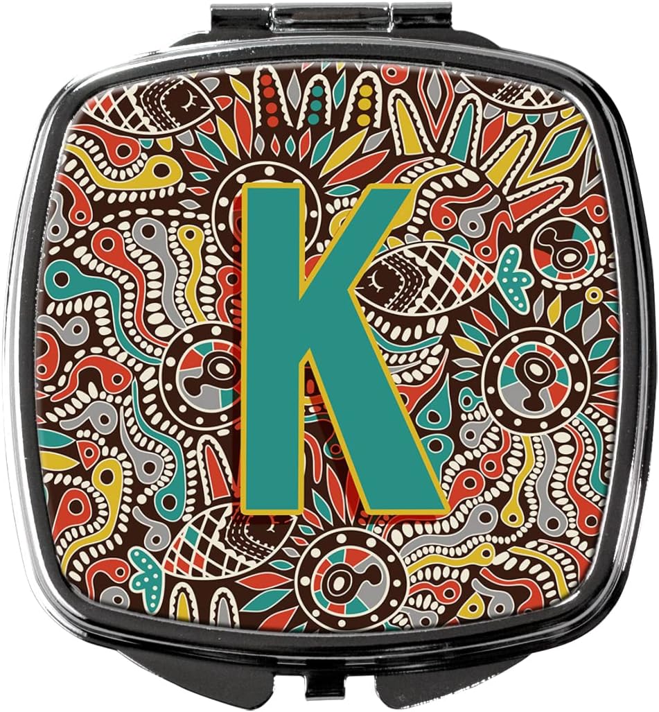 Caroline's Treasures CJ2013-KSCM Letter K Retro Tribal Alphabet Initial Compact Mirror Decorative Travel Makeup Mirror for Women Girls Gifts Pocket Makeup Mirror Folding Handheld