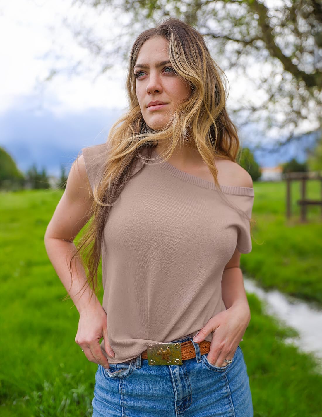 ZESICA Women's Summer Off The Shoulder Knit Tops 2026 Casual Short Sleeve Oversized Shirt - Image 6