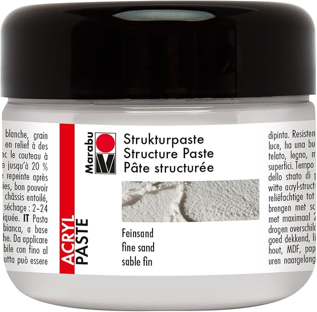 Marabu 12260025809 Fine Sand Structure Paste Matte Water-Based Acrylic Paste Lightfast Weatherproof Good Coverage for Relief to Plastic Structures 225 ml White