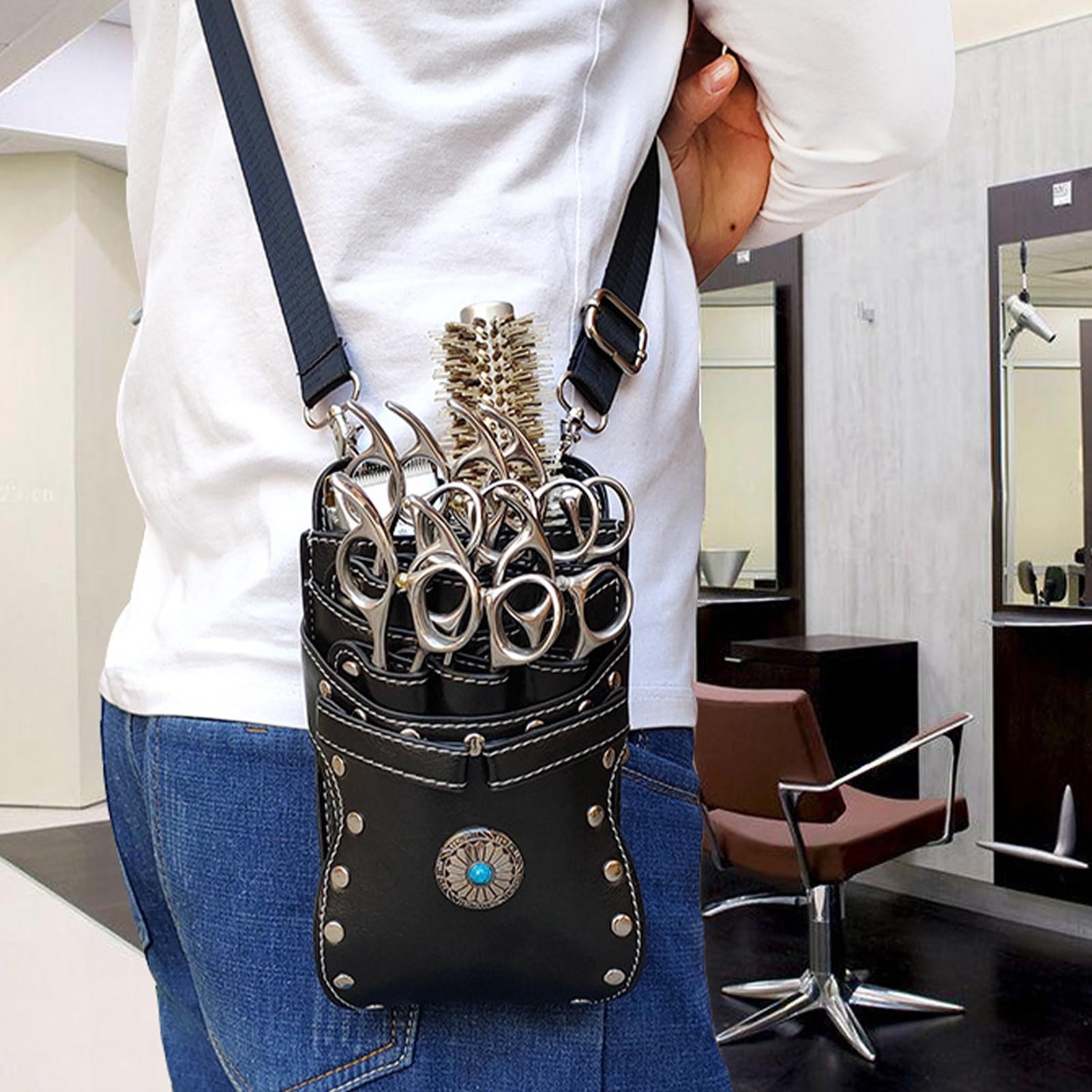 Friseur Hüfttasche, Retro Friseur Scherentasche, Scheren Holster, Haustier Groomer Scheren Tasche für Salon (Schwarz)