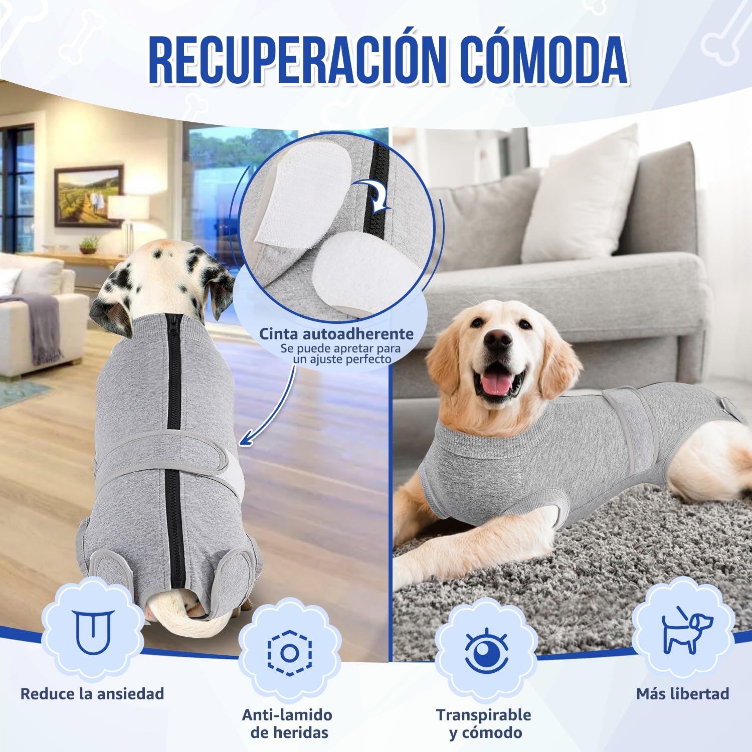 SlowTon Traje de recuperación de cirugía para Perros - Alternativa de Collar en Forma de Cono para Perros después de la cirugía con Cremallera, Camisa de recuperación Profesional para Mascotas