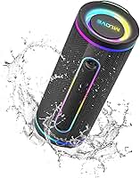 MLOVE E80 Caixas de Som Portáteis Bluetooth, à prova d'água, com luz LED RGB, Estéreo sem Fio, Bluetooth 5.4, 30W Reforço de Graves, Suporte Micro SD, AUX-in, Carregamento via Type-C, Preto