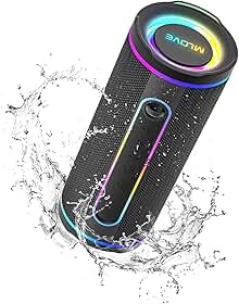 MLOVE E80 Caixas de Som Portáteis Bluetooth, à prova d'água, com luz LED RGB, Estéreo sem Fio, Bluetooth 5.4, 30W Reforço de Graves, Suporte Micro SD, AUX-in, Carregamento via Type-C, Preto