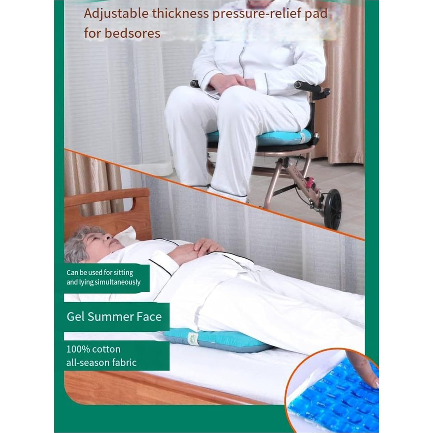 Cojín Antiescaras Para Glúteos, Cojín De Gel Transpirable Para Silla De Ruedas, Gel, Algodón Antibacteriano, Espesor Ajustable, Alivio De Presión Múltiple, Transpirabilidad Múltiple, Hemorroides Perso