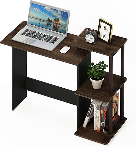 Miniatura 80 de Furinno - Escritorio compacto para computadora con estantes, Tablero de partículas, Roble francés gris/negro. Roble