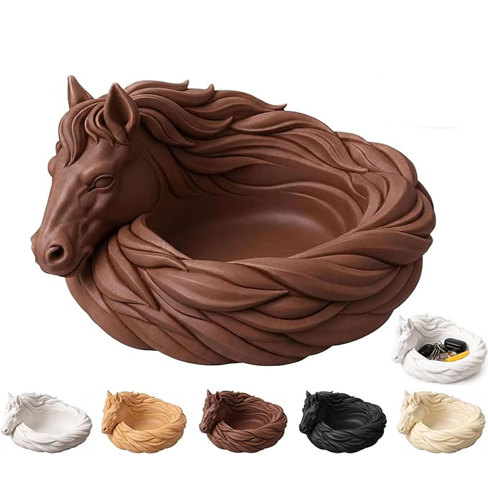 Horse Catchall Bowl, Horse Trinket Dish, Horses Head Sculpture Organizer Tray, Key Holder for Keys, Jewelry & Coins, entryway key bowl, Table Dresser Nightstand Decor for Horse Lovers (Brown)