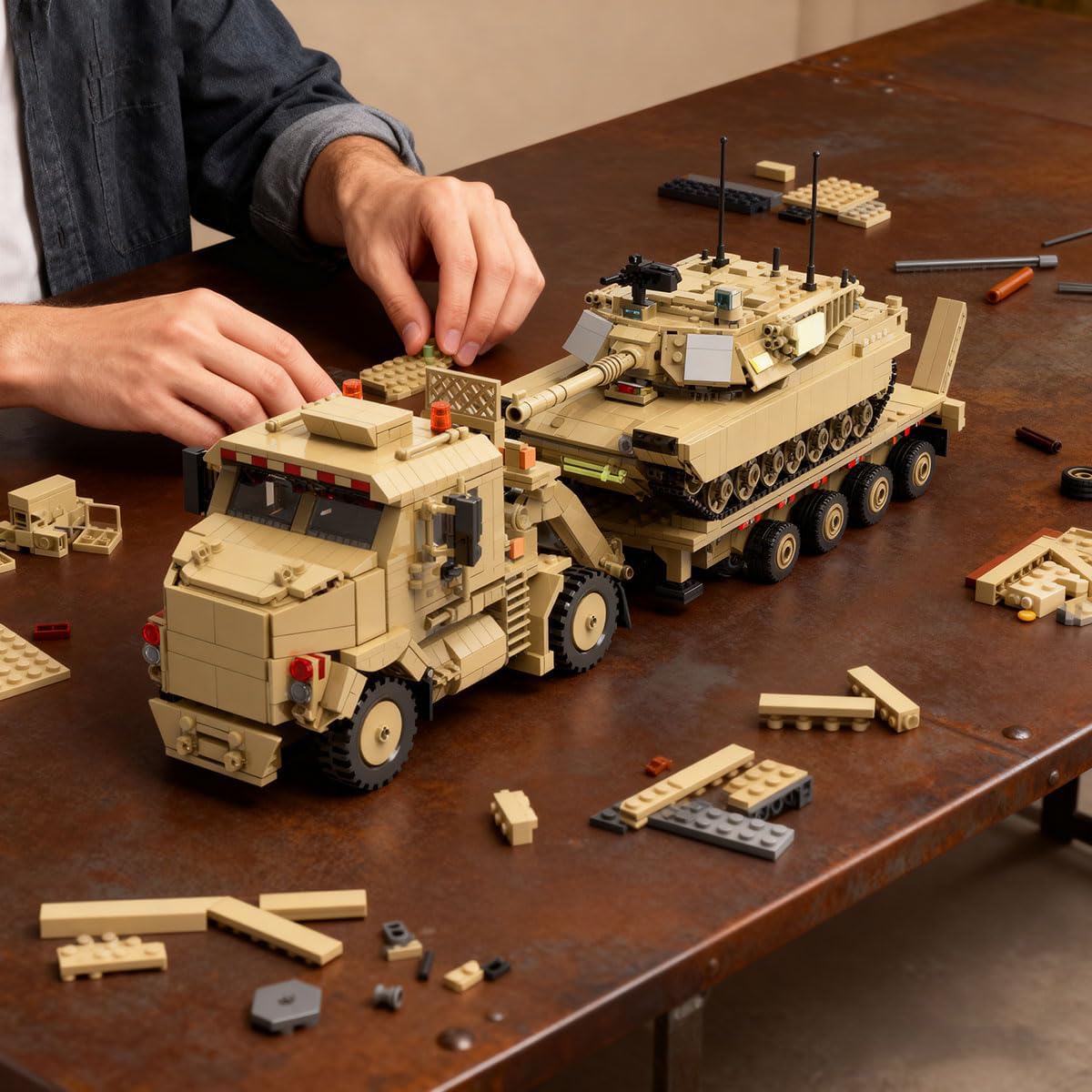 Klemmbausteine Panzer und Transportfahrzeug Set für Erwachsene | 3482 Teile WW2 Militär Modell Geschenkbox | Sammlerstücke Geeignet für Schlafzimmer und Arbeitszimmer