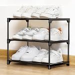 Shoe Rack Stackable Small Shoe Racks 3 Tier Footware Storage, Metal Shoe Storage Self Organizer, Black Shoe Racks for Closet Entryway Hallway Bedroom