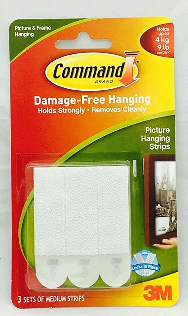 3M Command Strips Hooks Decorating Damage Free Picture Poster Hanging All Purpose Use Utility Photo Decoration Hook (Sticky Strips, Medium)