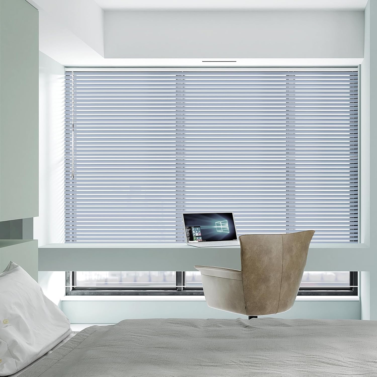 ACMEART Cordless Mini Blinds 1'' - No Drill, Child/Pet Safe, Easy to Install for Windows/Apartments/Rentals, Aluminum,White (18-59'' Wide Custom)