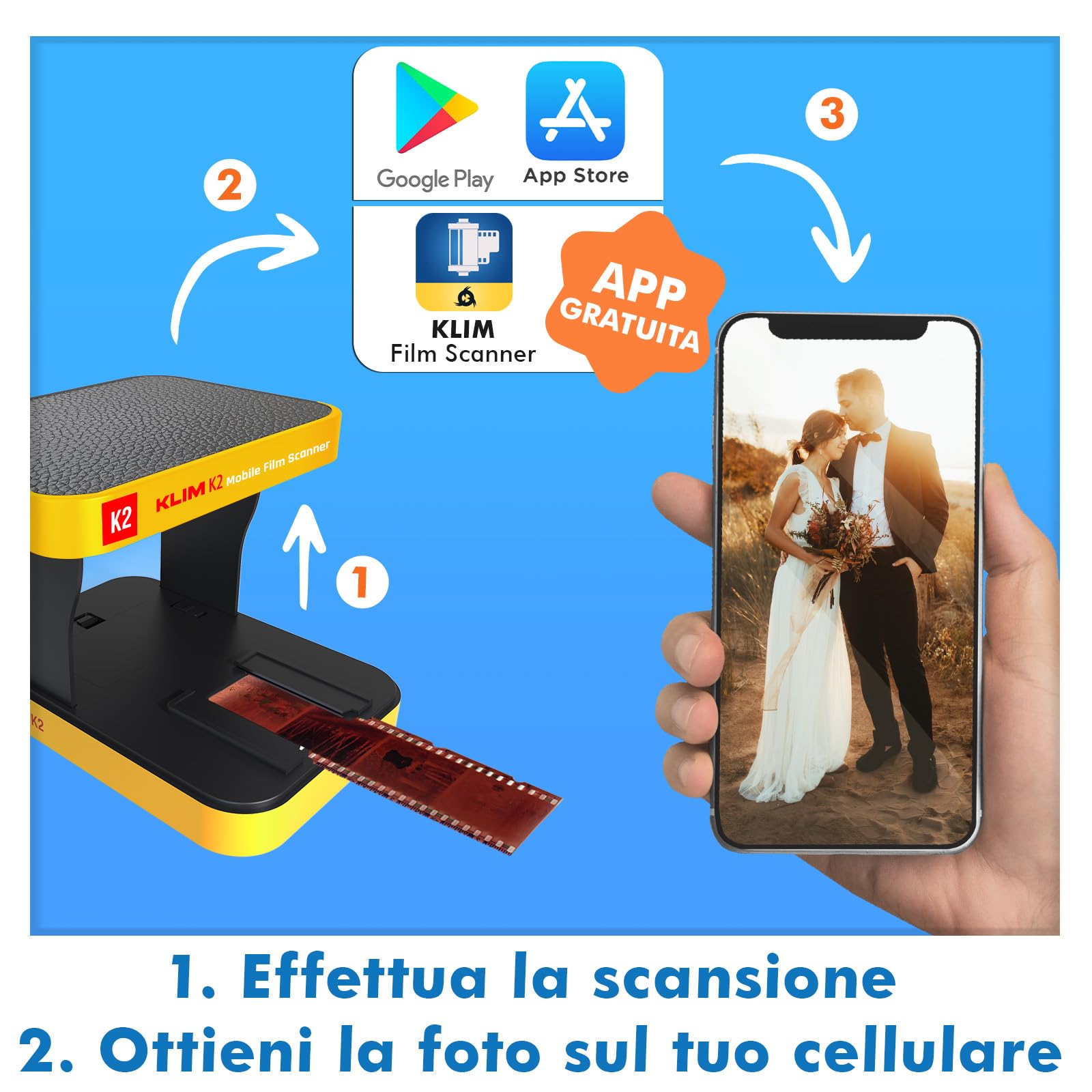 Klim K2 Scanner Mobile per Pellicole 35 mm - Kit di Sviluppo Essenziale per Foto a Colori