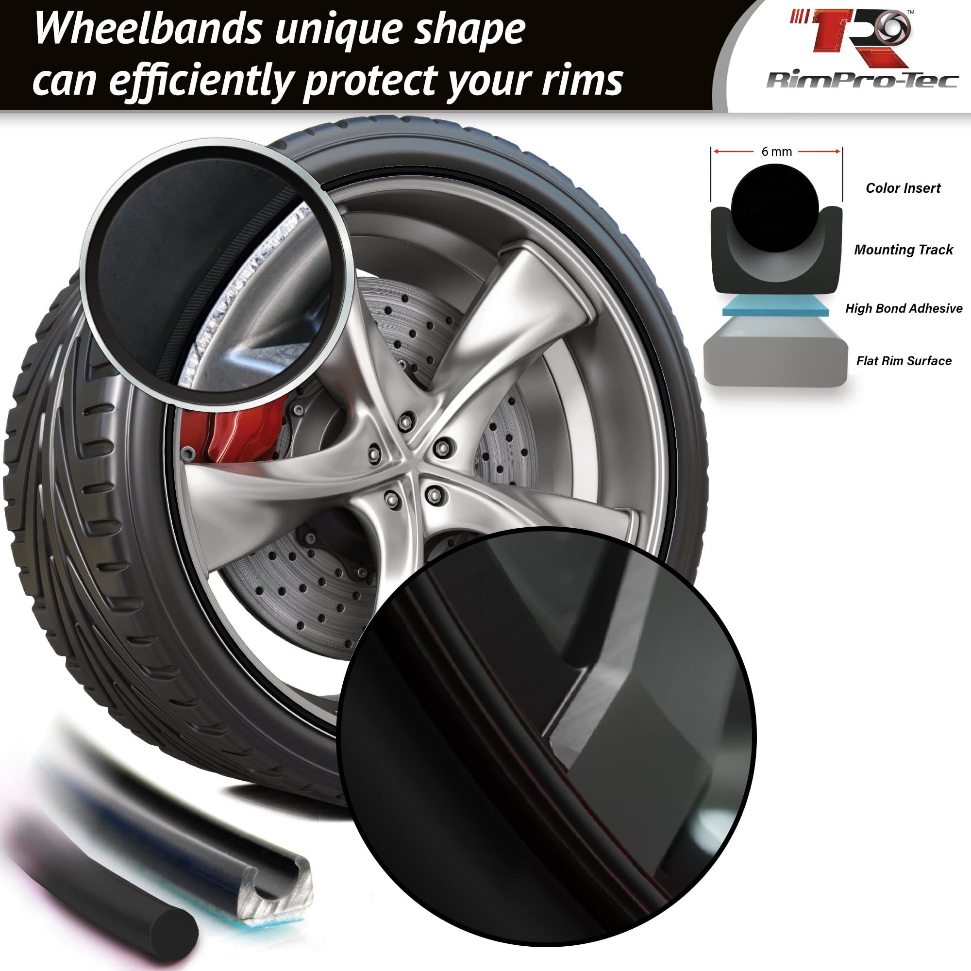 RIMPRO-TEC, Rim Protectors and Rim Savers, Reduces Edge Damage, 4X Fine Interior Scratches + 4X Base, Protector for Car Wheels (Intérieur Bleu Noir Noir)