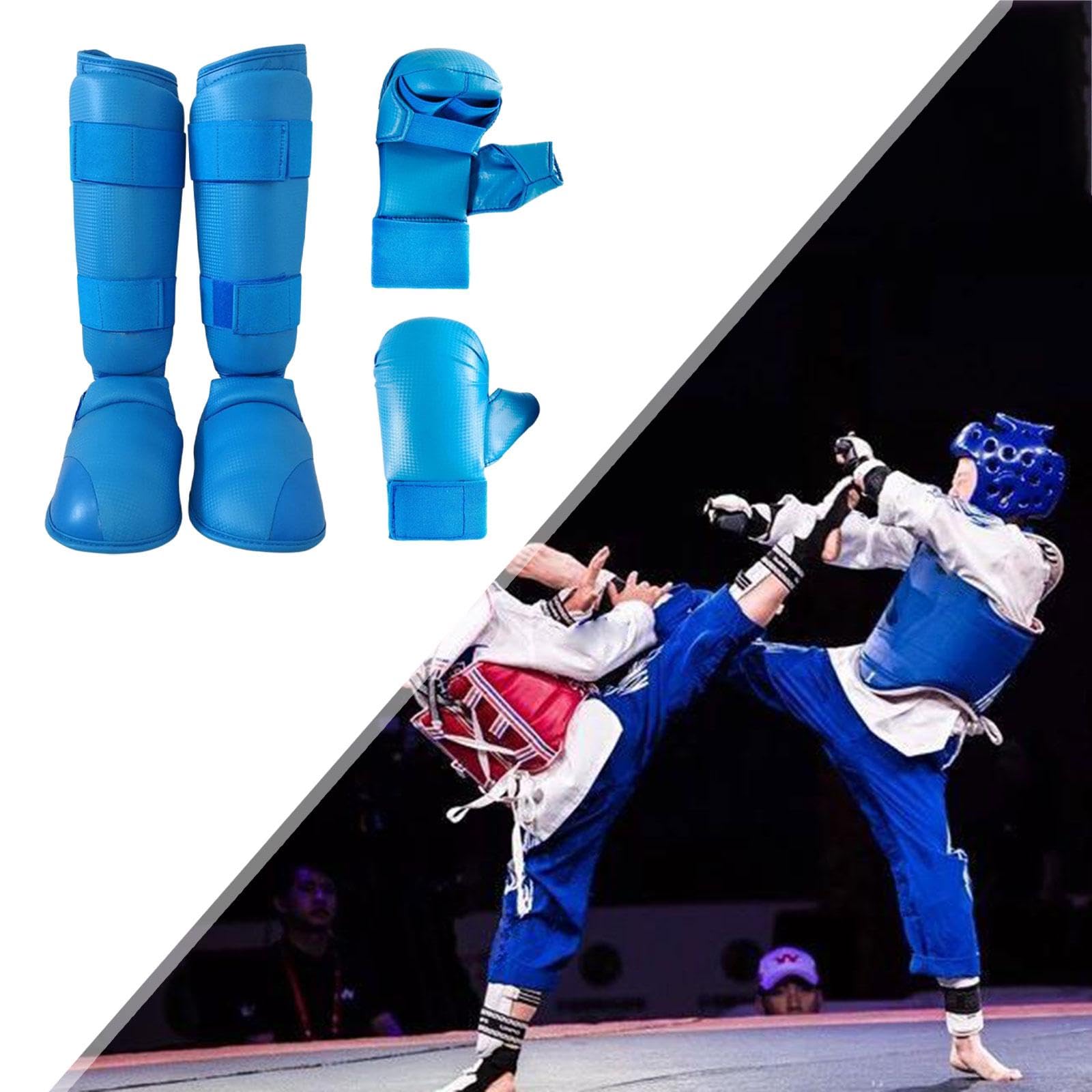 Oshhni Ensemble d'équipement de karaté, Gants de Boxe, protège-Tibias, Gants de Frappe pour entraînement de Taekwondo, Gants de Frappe, équipement pour