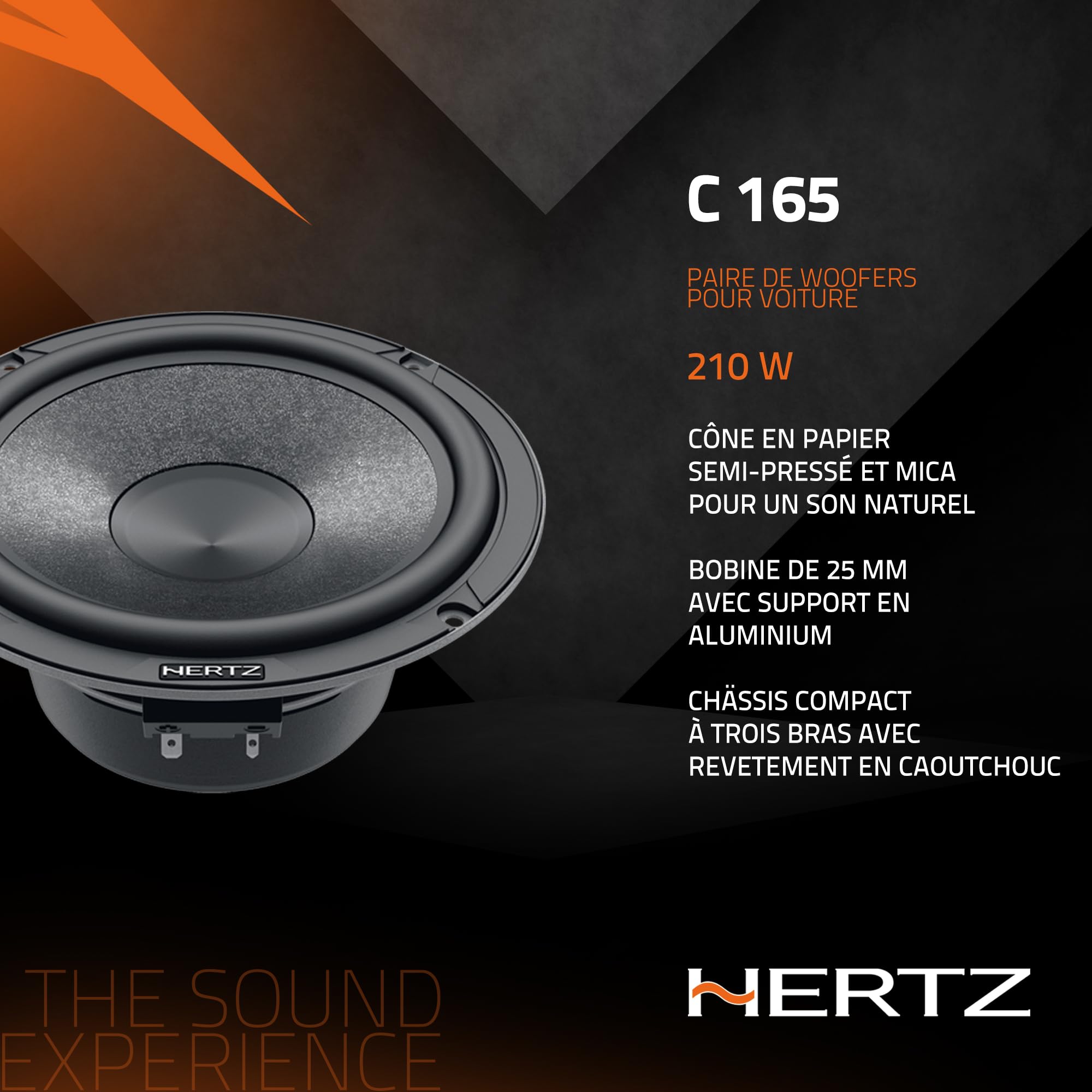 Hertz C 165 – Paire de woofers 165 mm avec cône SPP-M Papier Semi-pressé et Aimant ferrite Haute densité, pour Audio Voiture Haute Performance