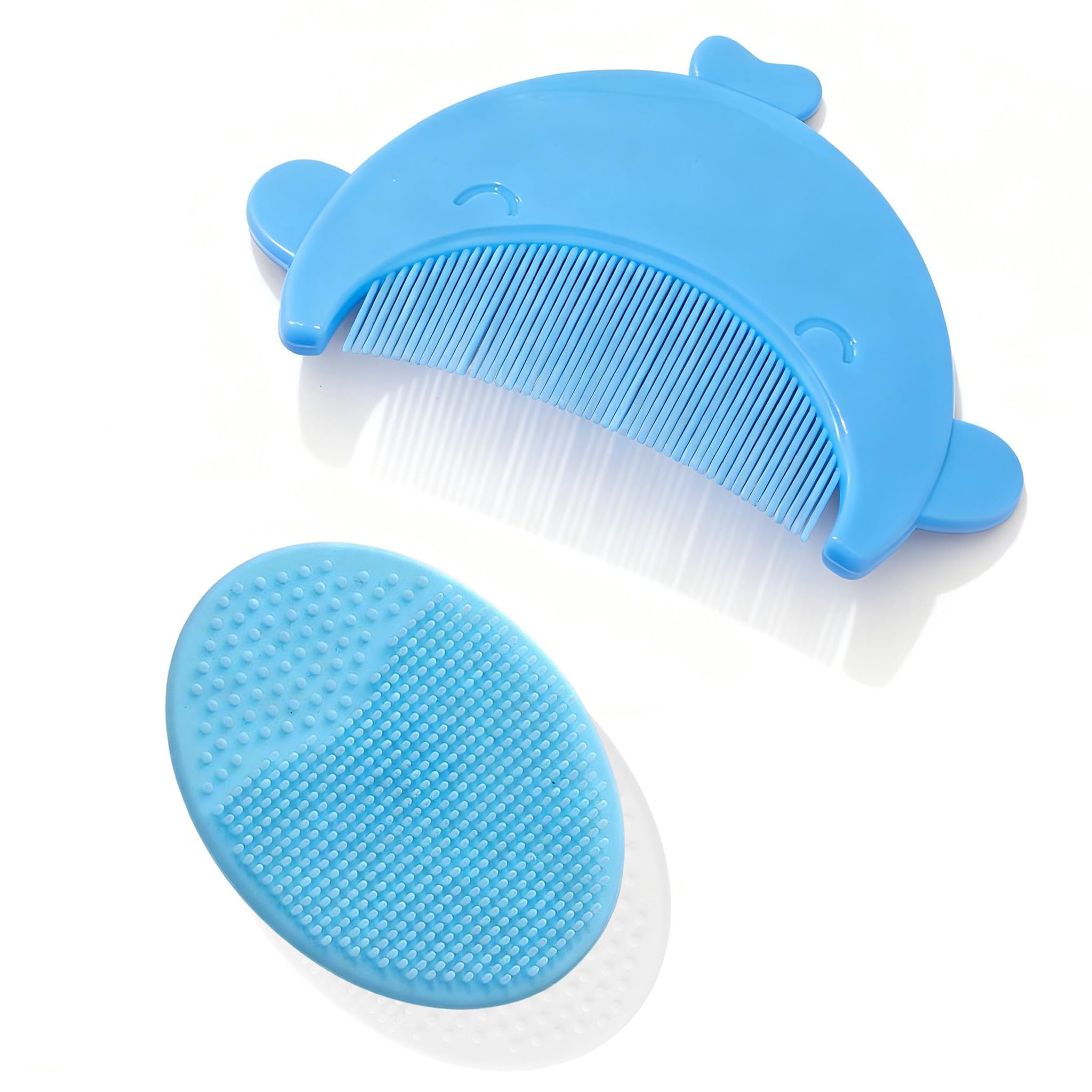2 PCS Peigne pour Croûtes de lait, Brosse de Bain pour Bébé, Peigne pour Enfants, Arc de Forme Brosse à Cheveux, Aide à Masser Doucement le Cuir Chevelu?Baleine bleue?