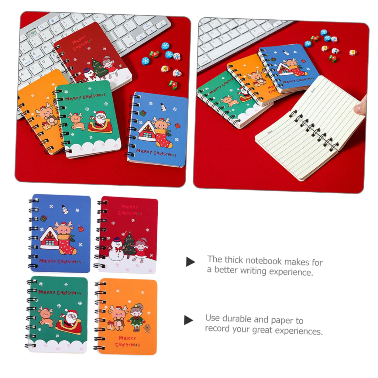 NUOBESTY 5 Ensembles Notes D'étude De Noël Carnet De Noël Cahier À Spirale Mignon Mini Cahiers En Vrac Onglets Mensuels Stickers Cahier Journal De Noël Mini-bloc-notes Papier 4 Pièces * 5
