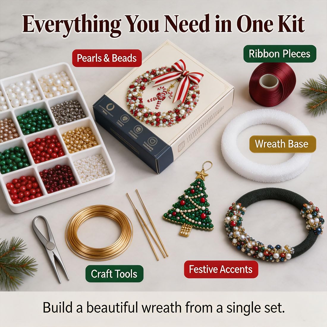 Kit fai da te per ghirlanda natalizia con perle, decorazione per le feste