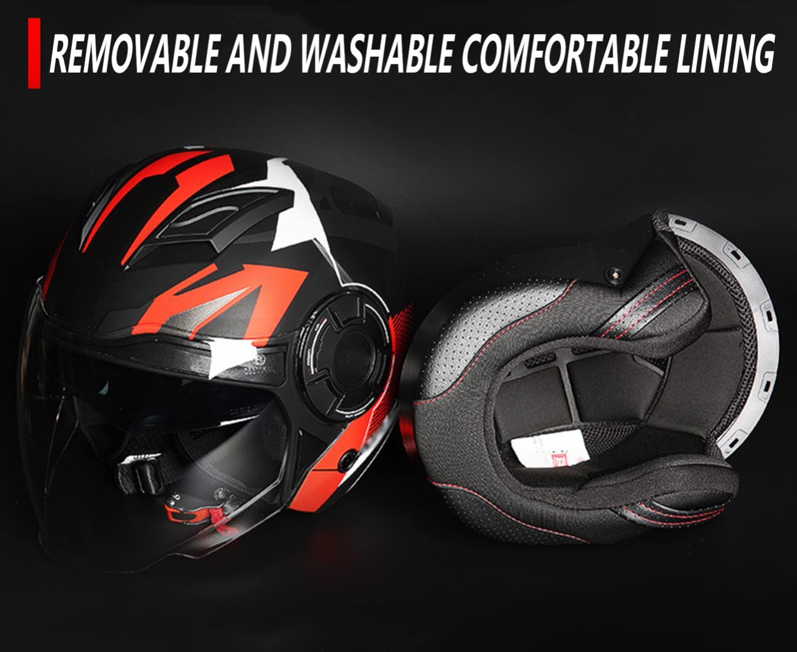 BAUTI Casque Moto à Visage Ouvert Casque Jet 3/4 Casque Demi-Couverture Vintage Approuvé par Le ECE Double Pare-Soleil Casque D'été Léger Homme Femme Scooter Cyclomoteur Chopper N,L=(57-58CM)