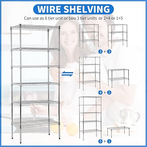 Miniatura 6 de Estantería de alambre, estante de metal de 6 niveles de altura ajustable 13 pulgadas de profundidad x 23 pulgadas de ancho x 59 pulgadas de alto,