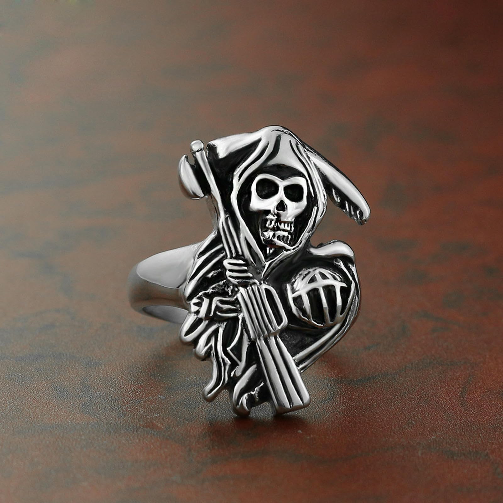 Totenkopf Sense Edelstahl Herrenring Dark Punk Gothic Schmuck Einzigartiges Geschenk für Ihn