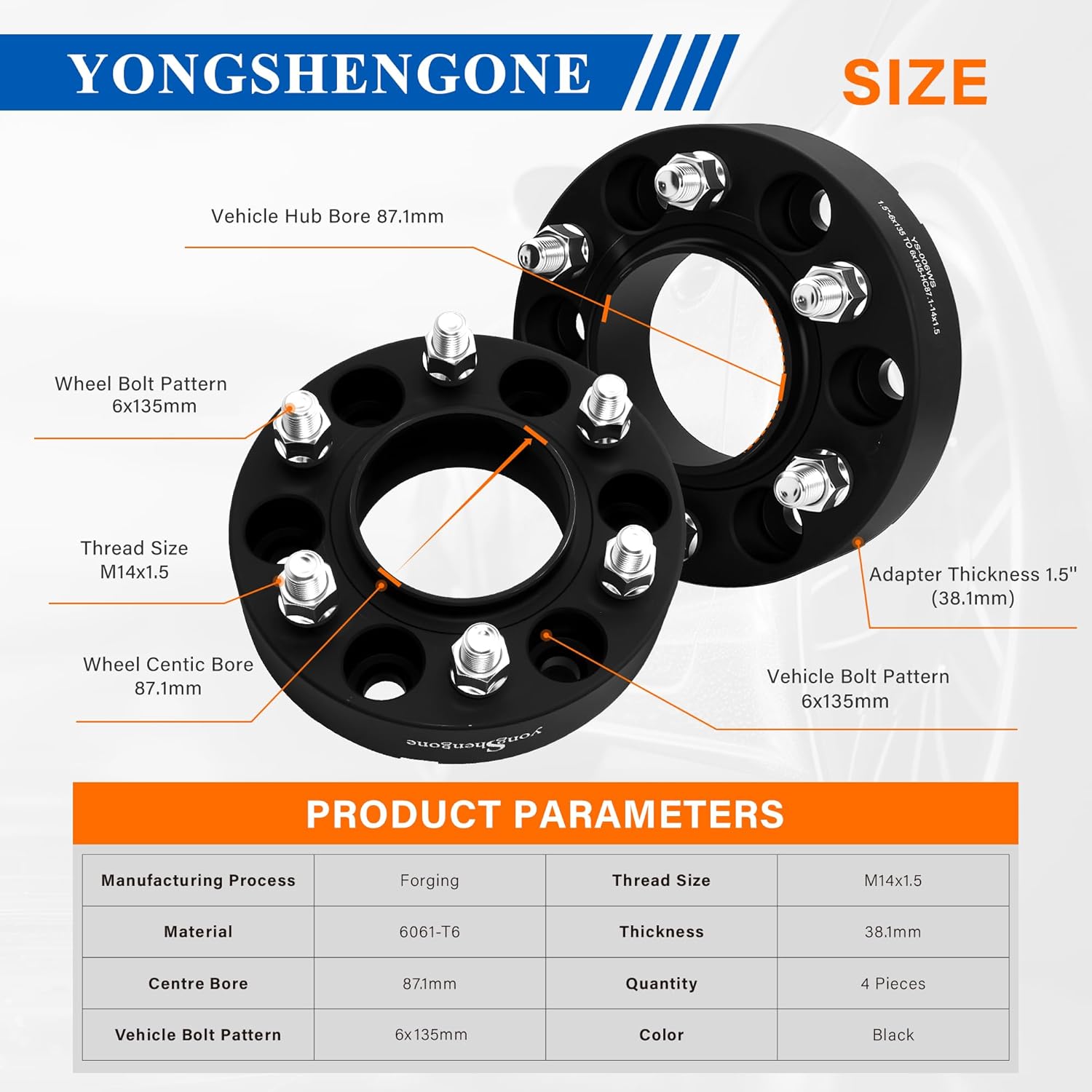 6x135 Wheel Spacers for 2015-2024 F150, 1.5" Hubcentric Wheel Spacer M14x1.5 Thread 87.1mm Hub bore Forged Spacer Compatible with Ford F150, Expedition, 6 Lug 6x135mm Spacers, 4Pcs