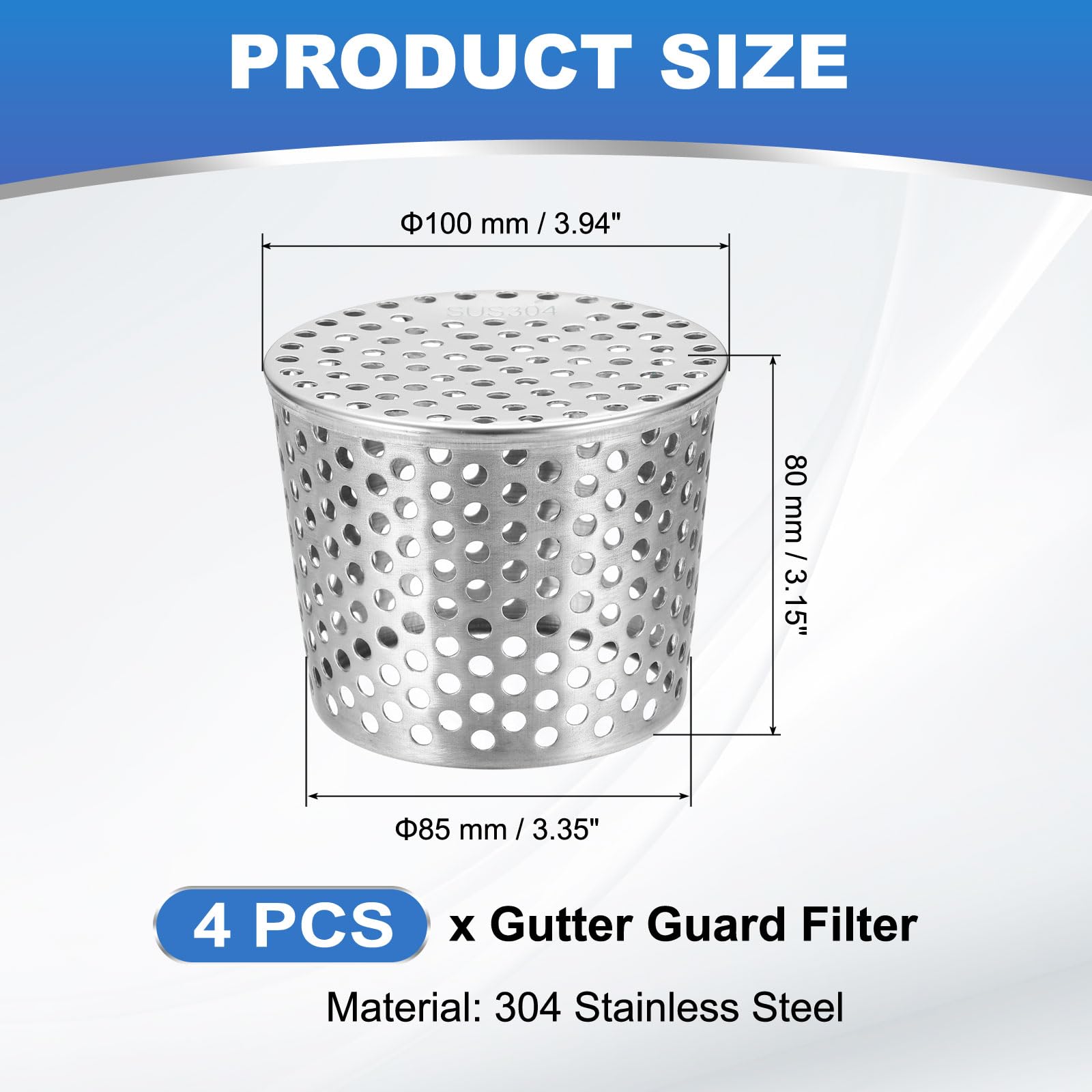 PATIKIL 4 Pezzi Filtro Griglia Per Grondaia 4"-3.3" Per Pluviale Argento