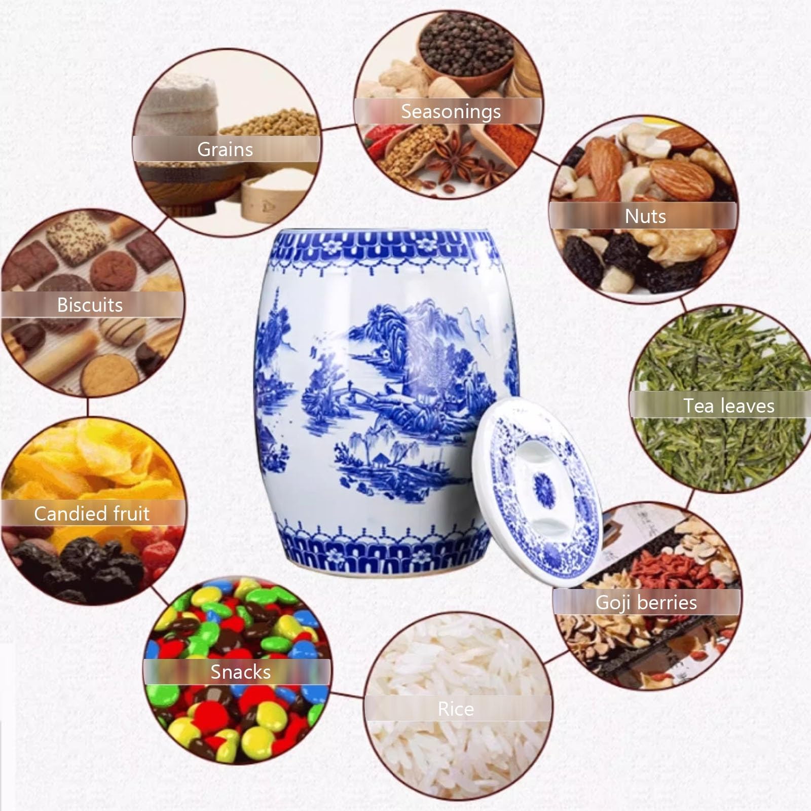 Ceramiczny pojemnik do przechowywania z pokrywką na ryż, mąkę, płatki owsiane, kawę, herbatniki, orzechy i owoce kandyzowane