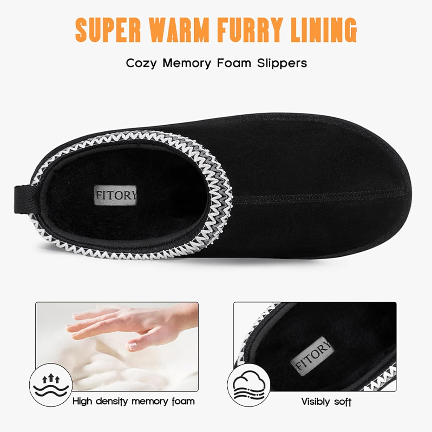 FITORY Mens Slippers Genuine Leather Winter Comfy Memory Foam Suede Shoes