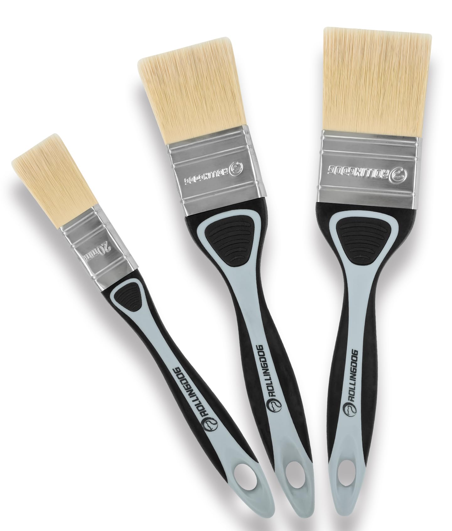 Rollingdog 3Pc Soft Filament Soft Paint Brushes Decorating Set- For Smooth Surfaces,Wall Paint,Furniture,Diy Detail Painting (3 Pc Pack, 20Mm, 40Mm, 50Mm)