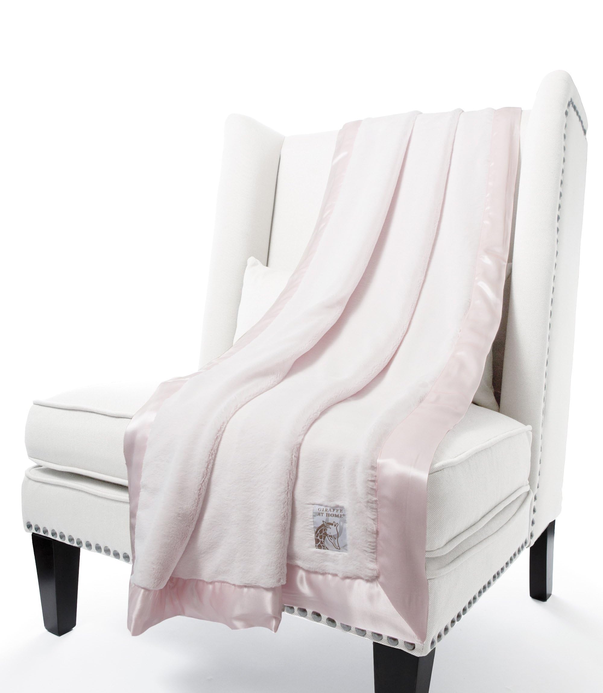 Little Giraffe Pink Luxe Throw Blanket - At Home Soft Faux Fur Blanket With Satin Trim For Couch - 59" X 88"