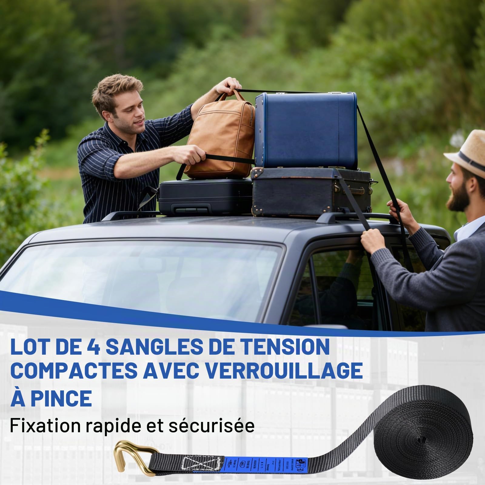 Sangle a Cliquet, 4 Pièces Sangles D'arrimage, 6M x 25MM Sangles à Cliquer, Sangle Arrimage avec Cliquet, pour Moto, Remorque, Camion, Transport de Matériel, Déménagement, Bagage et Camping | Sangle à cliquet avec crochet pour moto, voiture, remorque, tra