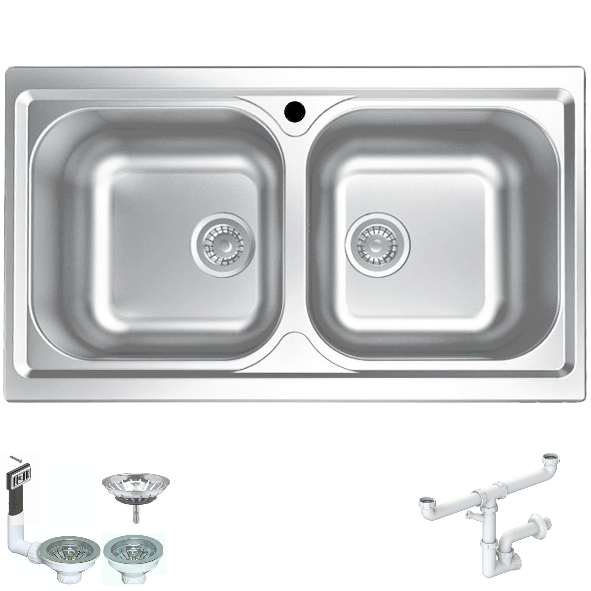 TM862IBC Lavello da incasso 2 vasche | Acciaio Inox Prelucido | 86x50 cm | Foro Scarico 3,5” | Lavello Cucina Resistente, Igienico e Facile da Pulire