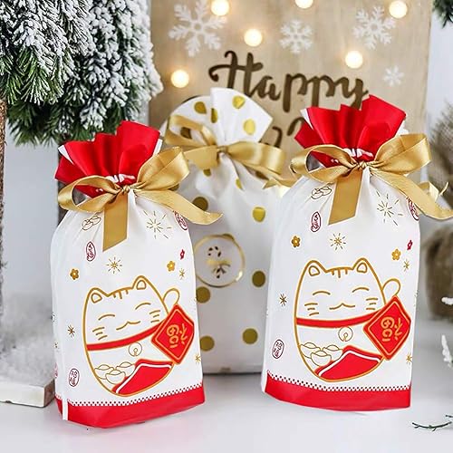 Miniatura 6 de Enjonar 24 bolsas de regalo para fiestas, bolsas de regalo para gatos de la suerte, bolsas de plástico con cordón, bolsas de dulces, bolsas de