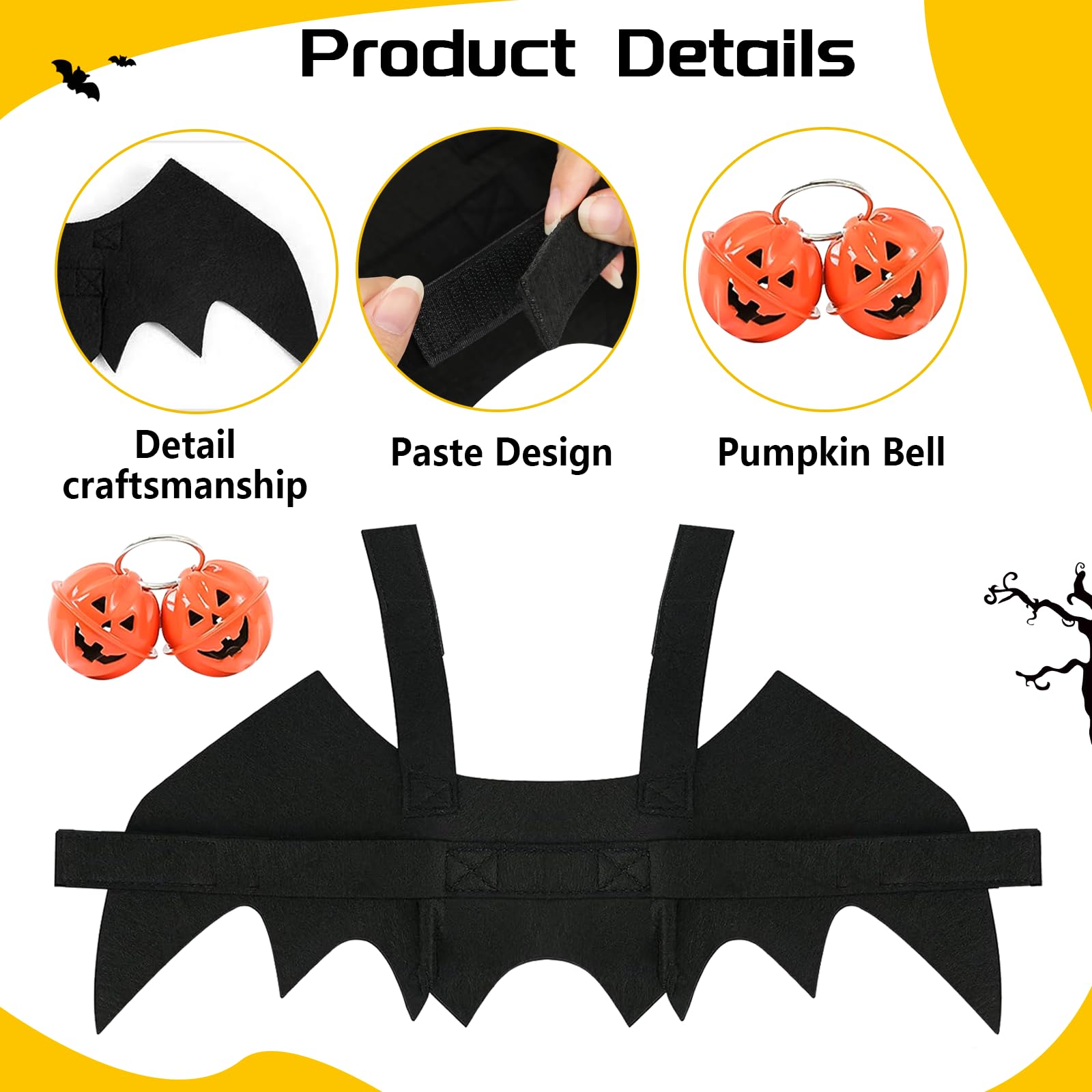Costume da Pipistrello Halloween per Cane Gatto Nero Regolabile con Campana
