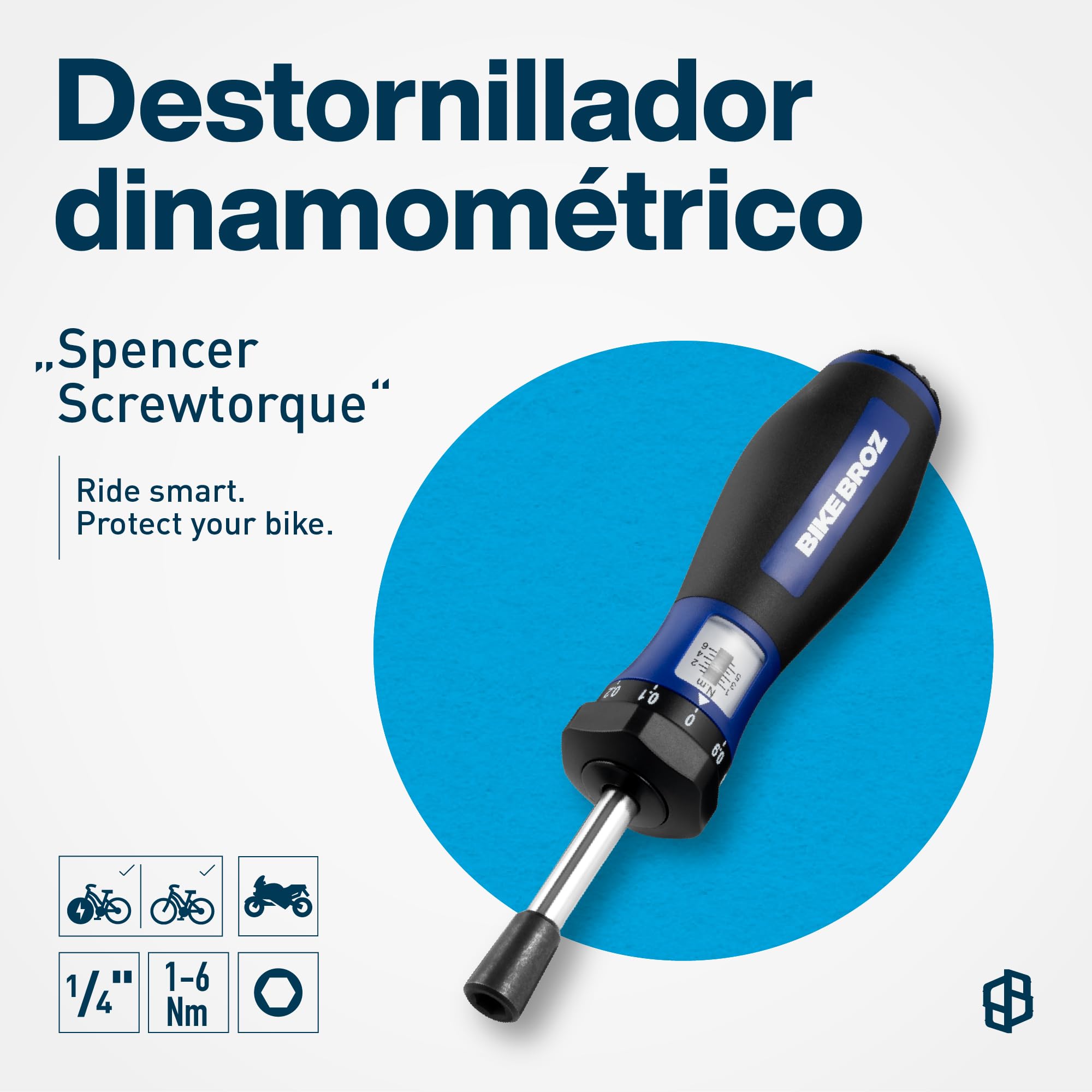 81664 - Llave dinamométrica para reparación de bicicletas (1/4 pulgadas, destornillador de par de torsión con soporte para puntas y traje derecho, 1-6 Nm, Spencer Screwtorque) | 70001