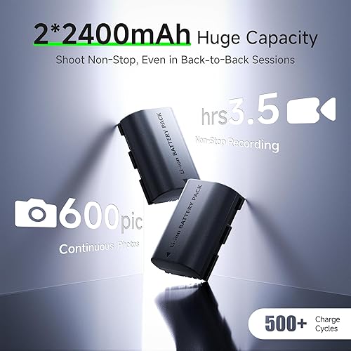 Miniatura 2 de llano Paquete de 2 baterías LP-E6NH de 2400 mAh y cargador rápido de 20 W de doble ranura para cámara Canon EOS R5R6R7 Mark II, 5D6D7D Mark IIIIIIV,