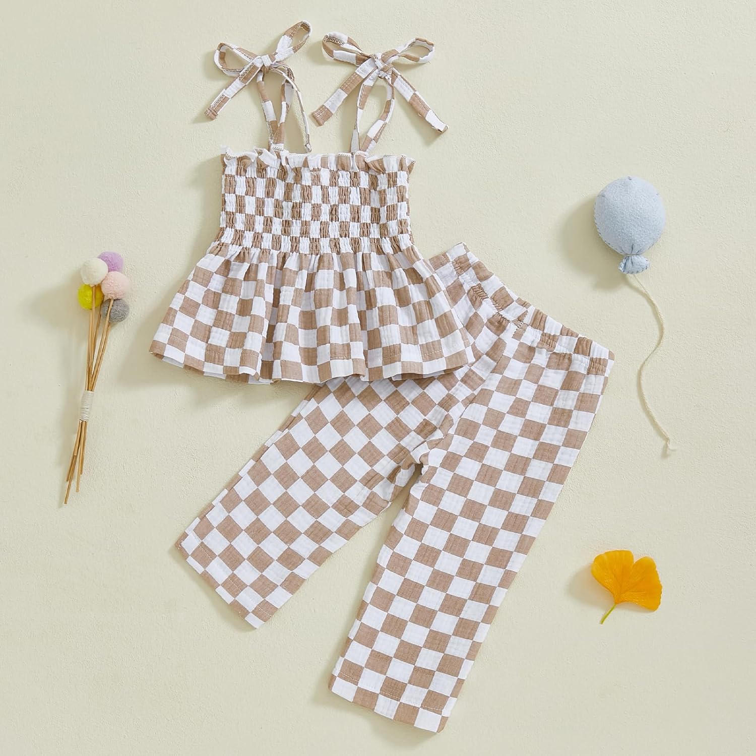 Toddler Baby Girl Clothes Tie-Up Strap Ruffle Camisole Tops Linen Pants Set Little Girls Summer Outfits - Image 4